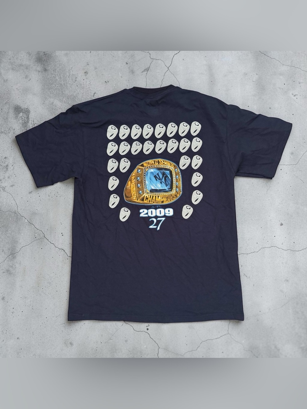 Majestic 2009 New York Yankees Got 27 World Series Rings Jeter Rivera Shirt L